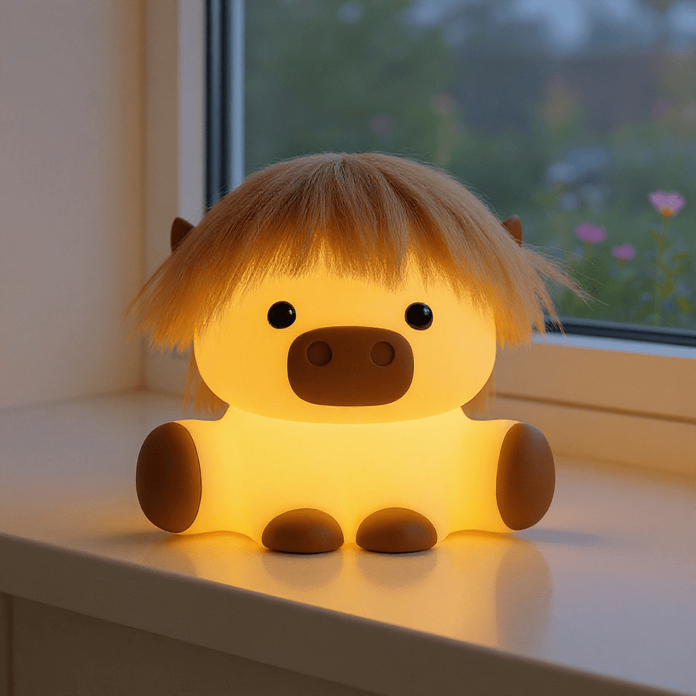 MeWaii® Highland Cow with Hair Silicone Squishy LED Night Light - Perfect Gift for Kids and Girls