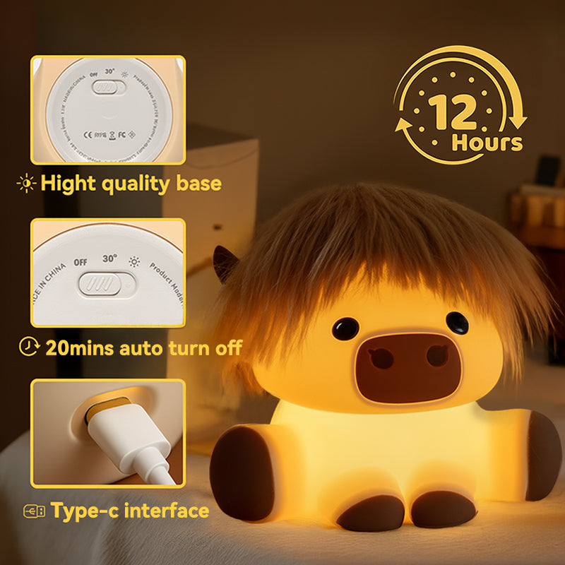 MeWaii® Highland Cow with Hair Silicone Squishy LED Night Light - Perfect Gift for Kids and Girls