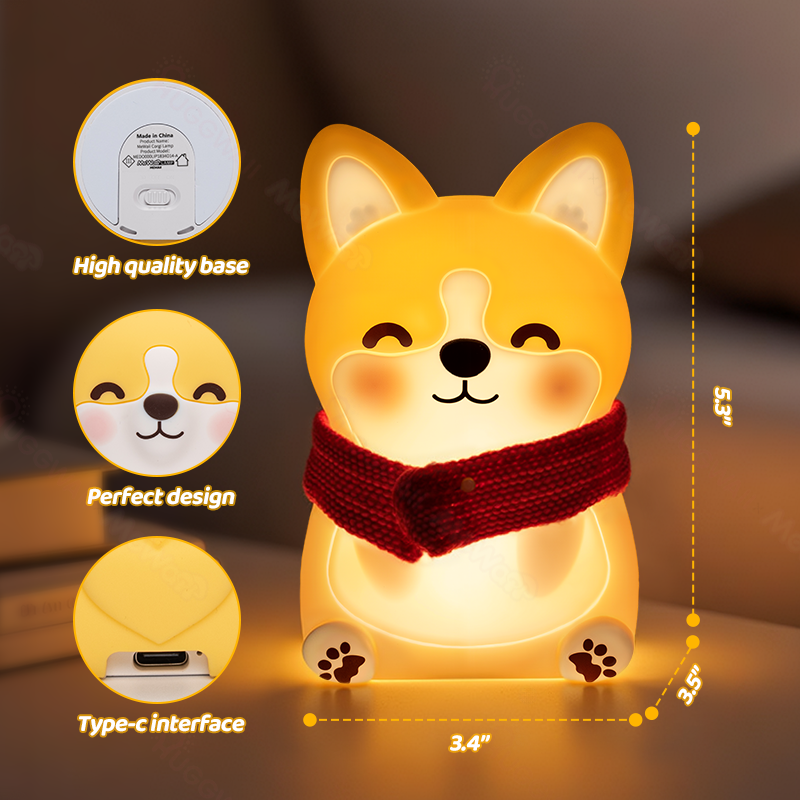 MeWaii® Corgi Puppy Adorable Squishy Silicone LED Night Light - Perfect Gift for Kids and Girls