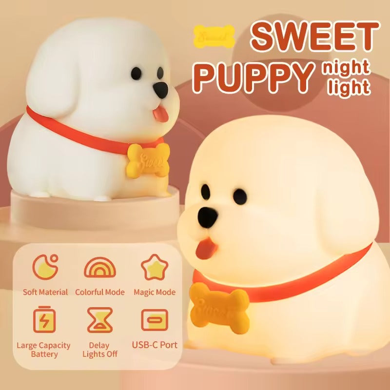 Mekawaii® Puppy Silicone Squishy Night Light with Red Collar Sweet Bone Tag Decor Perfect Gift