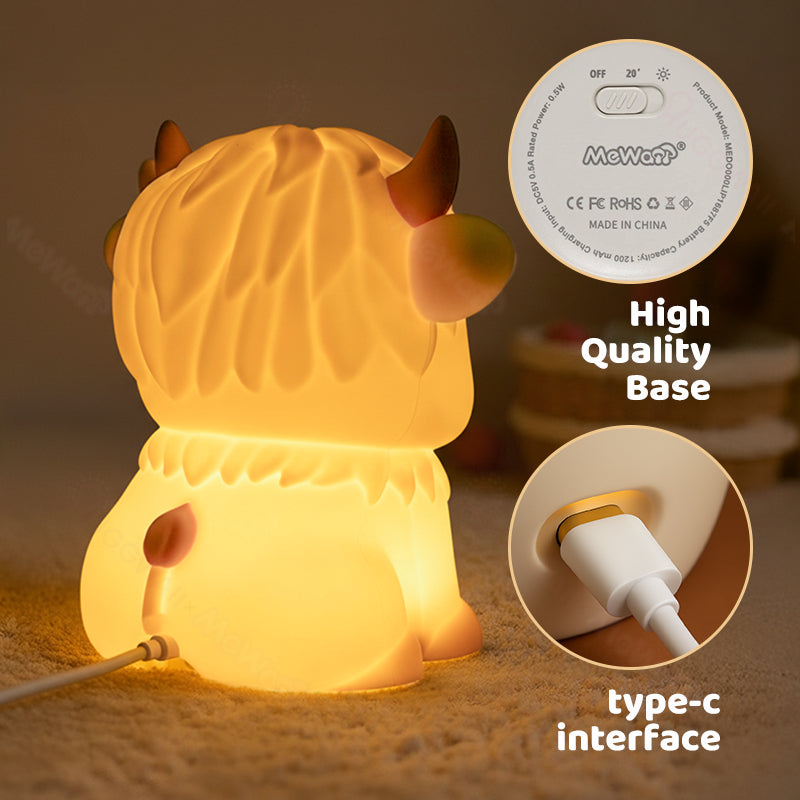 MeWaii® Highland Cow Silicone Squishy LED Night Light - Perfect Gift for Kids and Girls