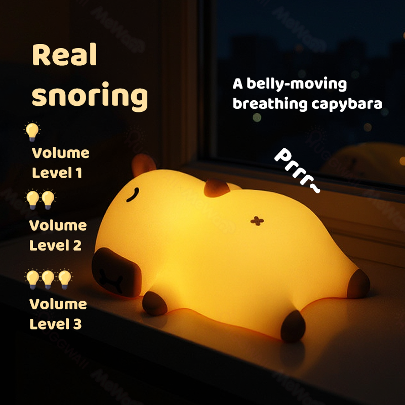 MeWaii® Sleeping Capybara Breathing Squishy Silicone Companion Sound LED Night Light Perfect Gift