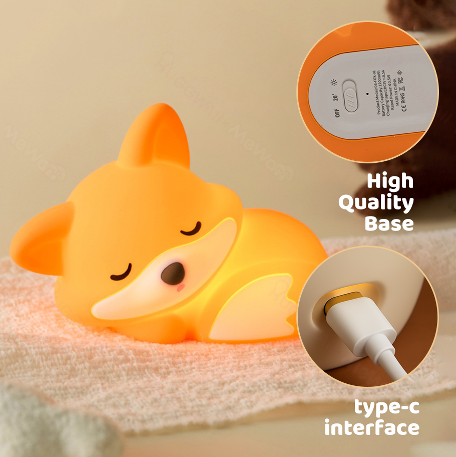 MeWaii® Fox Night Light with Curled Tail Silicone Squishy Animal Design Lamp Perfect Gift