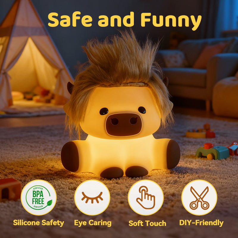 MeWaii® Highland Cow with Hair Silicone Squishy LED Night Light - Perfect Gift for Kids and Girls