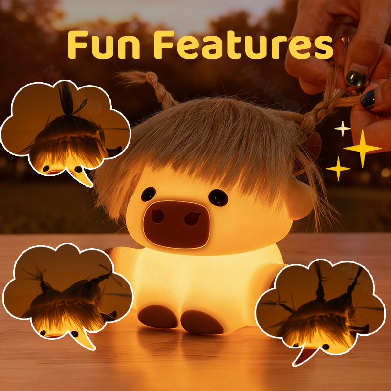 MeWaii® Highland Cow with Hair Silicone Squishy LED Night Light - Perfect Gift for Kids and Girls