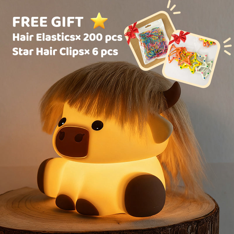 MeWaii® Highland Cow with Hair Silicone Squishy LED Night Light - Perfect Gift for Kids and Girls