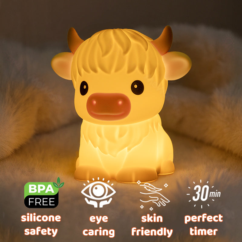 MeWaii® Highland Cow Silicone Squishy LED Night Light - Perfect Gift for Kids and Girls