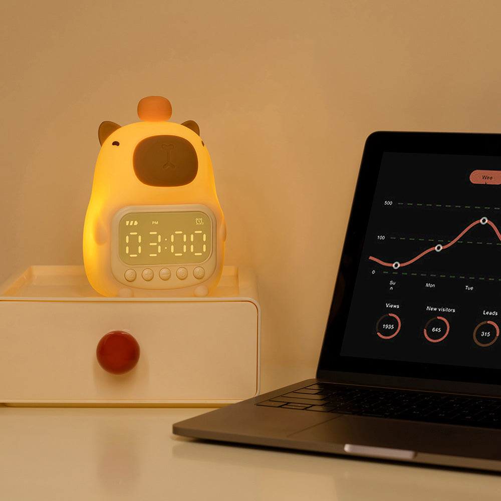 MeWaii® Squishy Silicone Capybara Alarm Clock LED Night Light - Perfect Gift for Kids and Girls