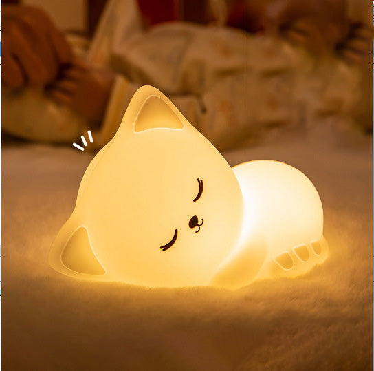 MeWaii® Squishy Silicone Sleepy Cat LED Night Light - Perfect Gift for Kids and Girls