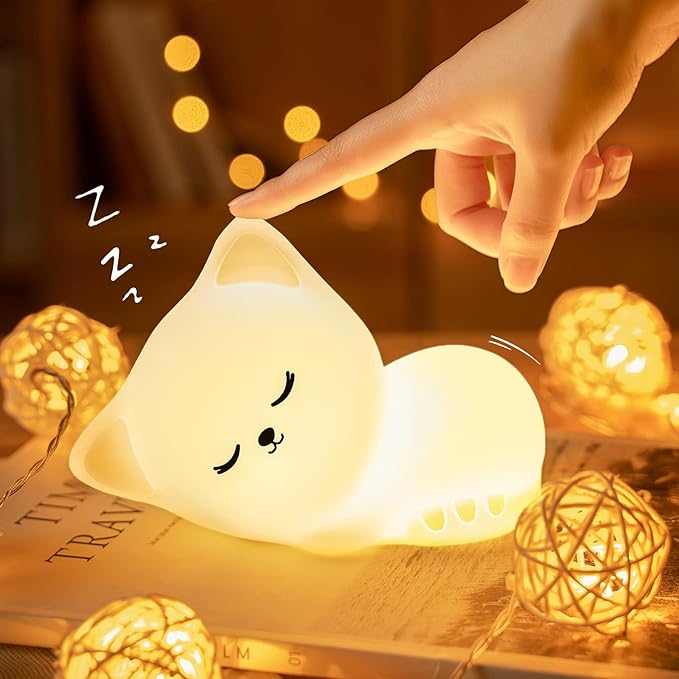 MeWaii® Squishy Silicone Sleepy Cat LED Night Light - Perfect Gift for Kids and Girls
