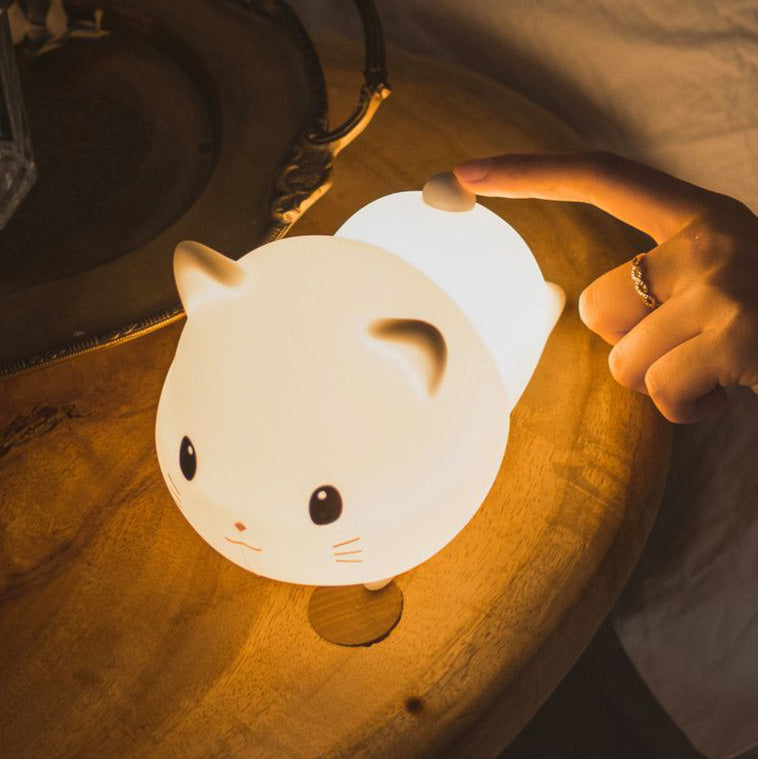 MeWaii® Little Kitten Cat Night Light Big Head Cute Lamp Lying Soft Silicone Perfect Gift